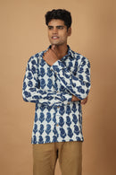 Tamaksh Men's Indigo Cotton Handblock Printed Dabu Shirt
