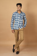 Tamaksh Men's Indigo Cotton Handblock Printed Dabu Shirt