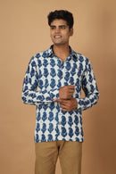 Tamaksh Men's Indigo Cotton Handblock Printed Dabu Shirt
