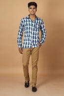Tamaksh Men's Indigo Cotton Handblock Printed Dabu Shirt