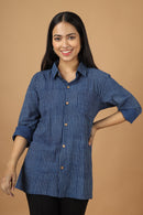 Tamaksh Women's Indigo Cotton Handblock Printed Dabu Shirt