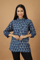 Tamaksh Women's Indigo Cotton Handblock Printed Dabu Shirt