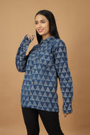 Tamaksh Women's Indigo Cotton Handblock Printed Dabu Shirt