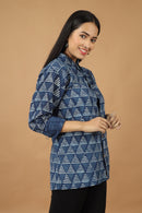 Tamaksh Women's Indigo Cotton Handblock Printed Dabu Shirt