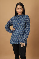 Tamaksh Women's Indigo Cotton Handblock Printed Dabu Shirt
