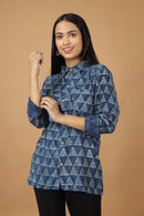 Tamaksh Women's Indigo Cotton Handblock Printed Dabu Shirt