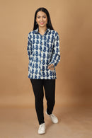 Tamaksh Women's Indigo Cotton Handblock Printed Dabu Shirt