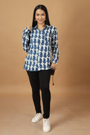 Tamaksh Women's Indigo Cotton Handblock Printed Dabu Shirt