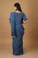 Tamaksh Women's Indigo Cotton Handblock Printed Dabu Saree Co-ord Set