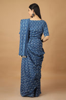 Tamaksh Women's Indigo Cotton Handblock Printed Dabu Saree Co-ord Set