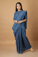 Tamaksh Women's Indigo Cotton Handblock Printed Dabu Saree Co-ord Set