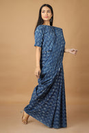 Tamaksh Women's Indigo Cotton Handblock Printed Dabu Saree Co-ord Set