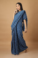 Tamaksh Women's Indigo Cotton Handblock Printed Dabu Saree Co-ord Set