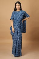 Tamaksh Women's Indigo Cotton Handblock Printed Dabu Saree Co-ord Set