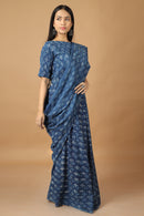 Tamaksh Women's Indigo Cotton Handblock Printed Dabu Saree Co-ord Set