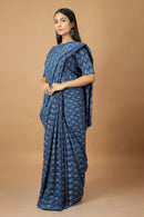 Tamaksh Women's Indigo Cotton Handblock Printed Dabu Saree Co-ord Set