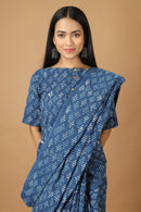 Tamaksh Women's Indigo Cotton Handblock Printed Dabu Saree Co-ord Set
