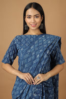 Tamaksh Women's Indigo Cotton Handblock Printed Dabu Saree Co-ord Set