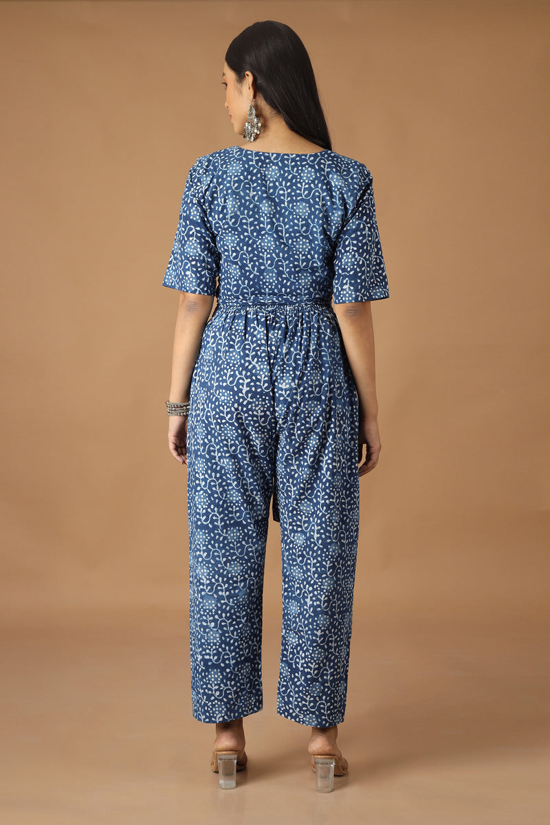 Tamaksh Women's Indigo Cotton Handblock Printed Dabu Co-ord Set