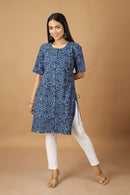 Tamaksh Women's Indigo Cotton Handblock Printed Dabu Kurta