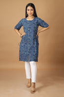 Tamaksh Women's Indigo Cotton Handblock Printed Dabu Kurta