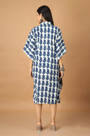 Tamaksh Women's Indigo Cotton Handblock Printed Dabu Kaftan