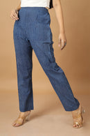 Tamaksh Women's Indigo Cotton Handblock Printed Dabu Pant