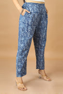 Tamaksh Women's Indigo Cotton Handblock Printed Dabu Pant