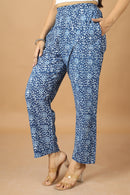 Tamaksh Women's Indigo Cotton Handblock Printed Dabu Pant