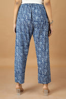Tamaksh Women's Indigo Cotton Handblock Printed Dabu Pant