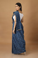 Tamaksh Women's Indigo Cotton Handblock Printed Dabu Saree
