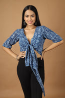 Tamaksh Women's Indigo Cotton Handblock Printed Dabu Top