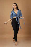 Tamaksh Women's Indigo Cotton Handblock Printed Dabu Top