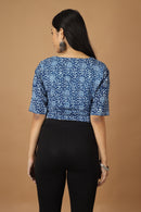 Tamaksh Women's Indigo Cotton Handblock Printed Dabu Top