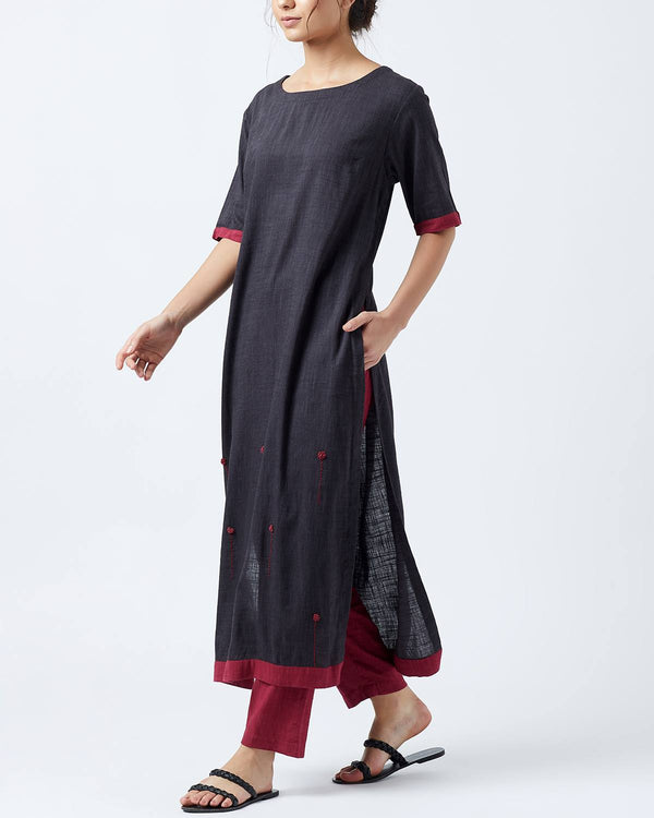 Doodlage  Black Floral Embroidered Tunic with Pants