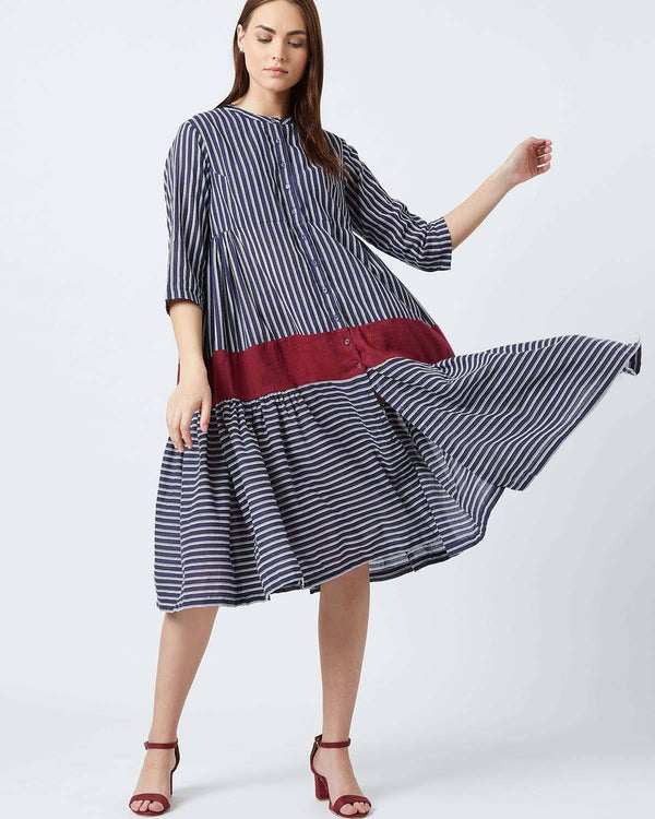 Doodlage  Seville Upcycled Cotton Blue Stripe Dress