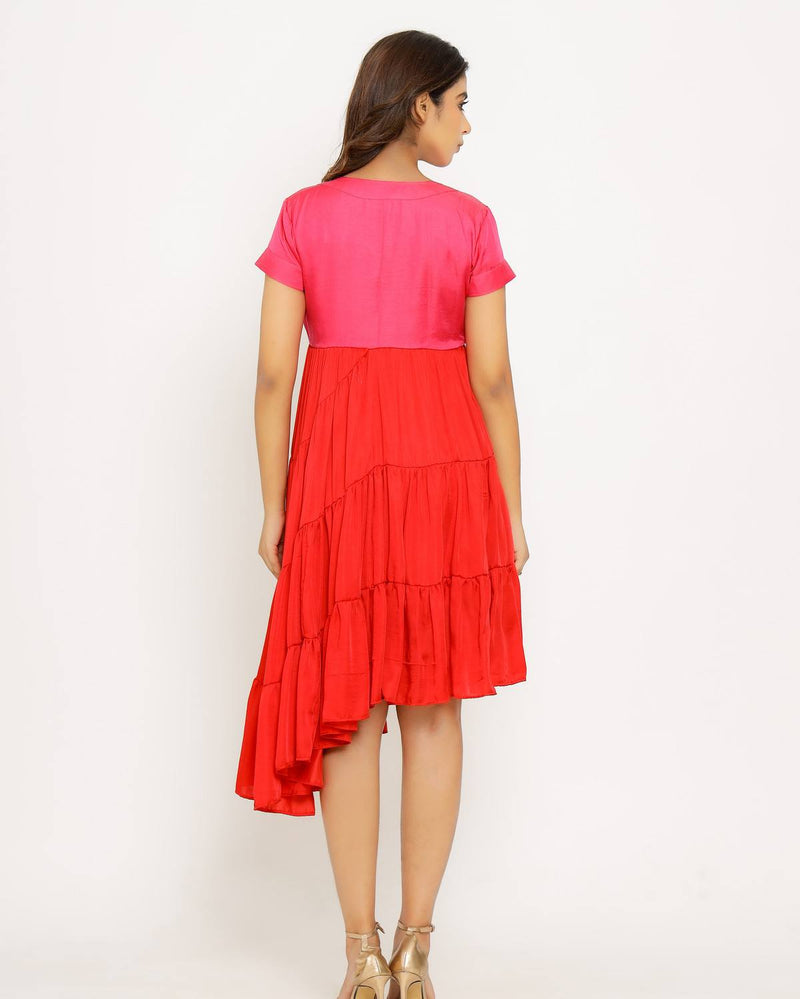 Upcycled Red-Pink Asymmetrical Dress