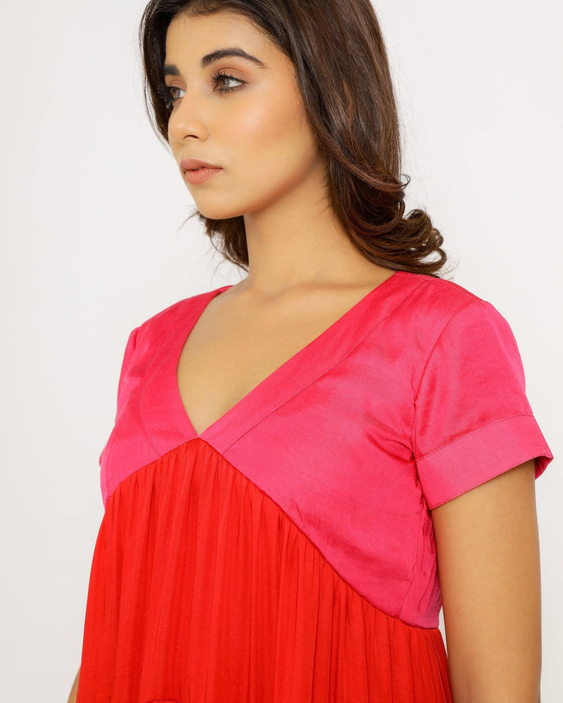 Upcycled Red-Pink Asymmetrical Dress