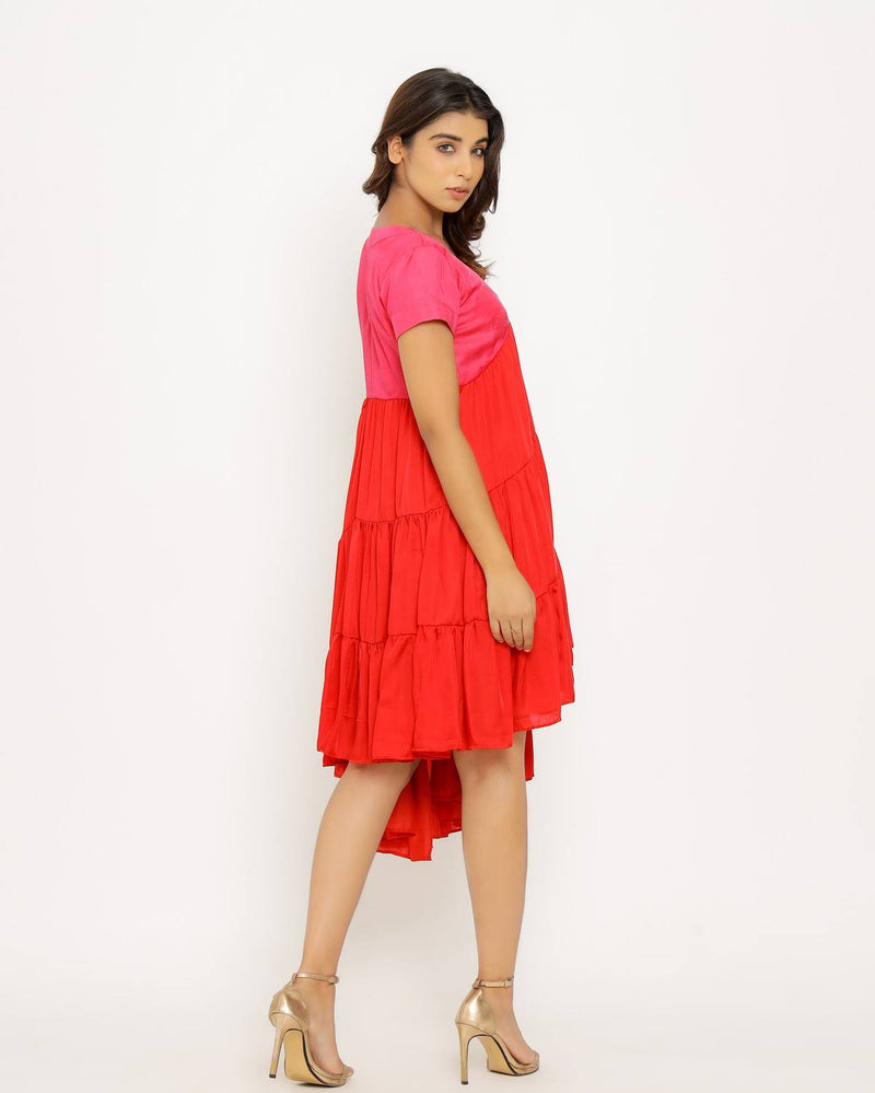 Upcycled Red-Pink Asymmetrical Dress