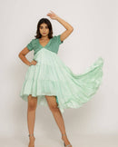 Upcycled Teal-Tea Green Asymmetrical Dress