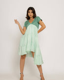 Upcycled Teal-Tea Green Asymmetrical Dress
