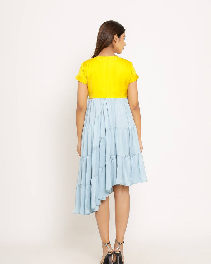 Upcycled Yellow-Ice Blue Asymmetrical Dress