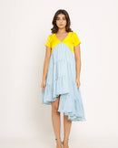 Upcycled Yellow-Ice Blue Asymmetrical Dress