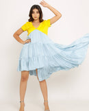 Upcycled Yellow-Ice Blue Asymmetrical Dress