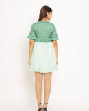 Upcycled Teal-Tea Green Frill Dress