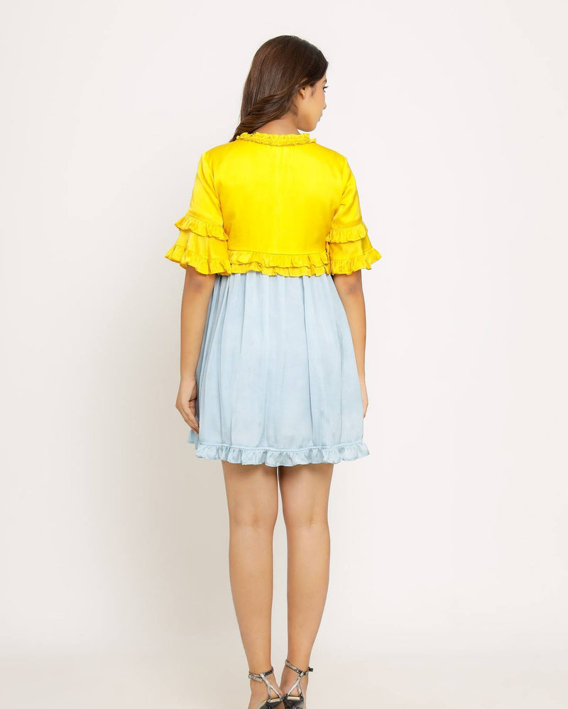 Upcycled Yellow-Ice Blue Frill Dress