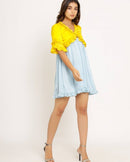 Upcycled Yellow-Ice Blue Frill Dress