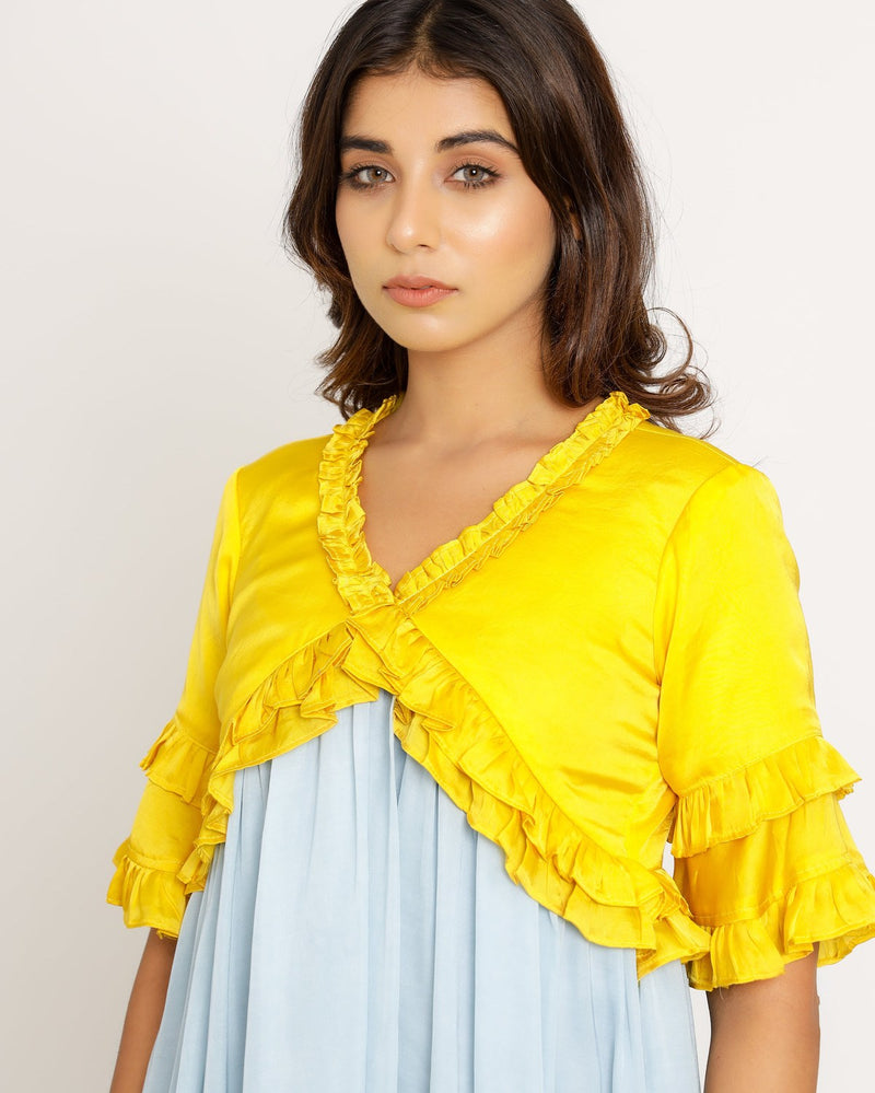 Upcycled Yellow-Ice Blue Frill Dress