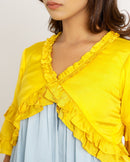 Upcycled Yellow-Ice Blue Frill Dress