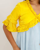 Upcycled Yellow-Ice Blue Frill Dress